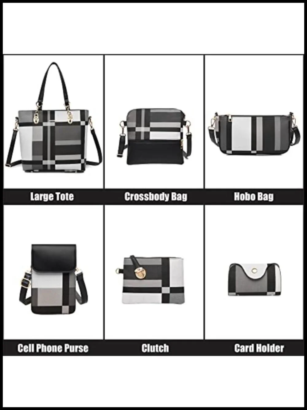 Synthetic Leather Tote Crossbody Bag Set 6pcs Women Handbags Satchel